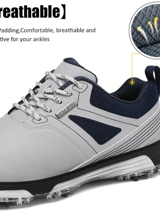 Men\'s Grey Golf Shoes Fixed Nail Less Sole Waterproof Lightweight No-slip